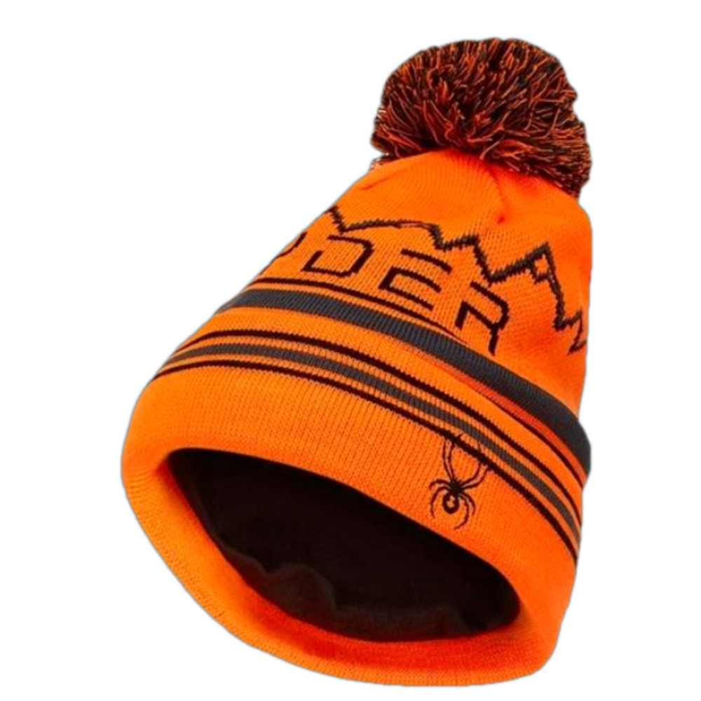 🆕 Spyder Boy's Icebox Hat orange and black with pom Pom  Brand New